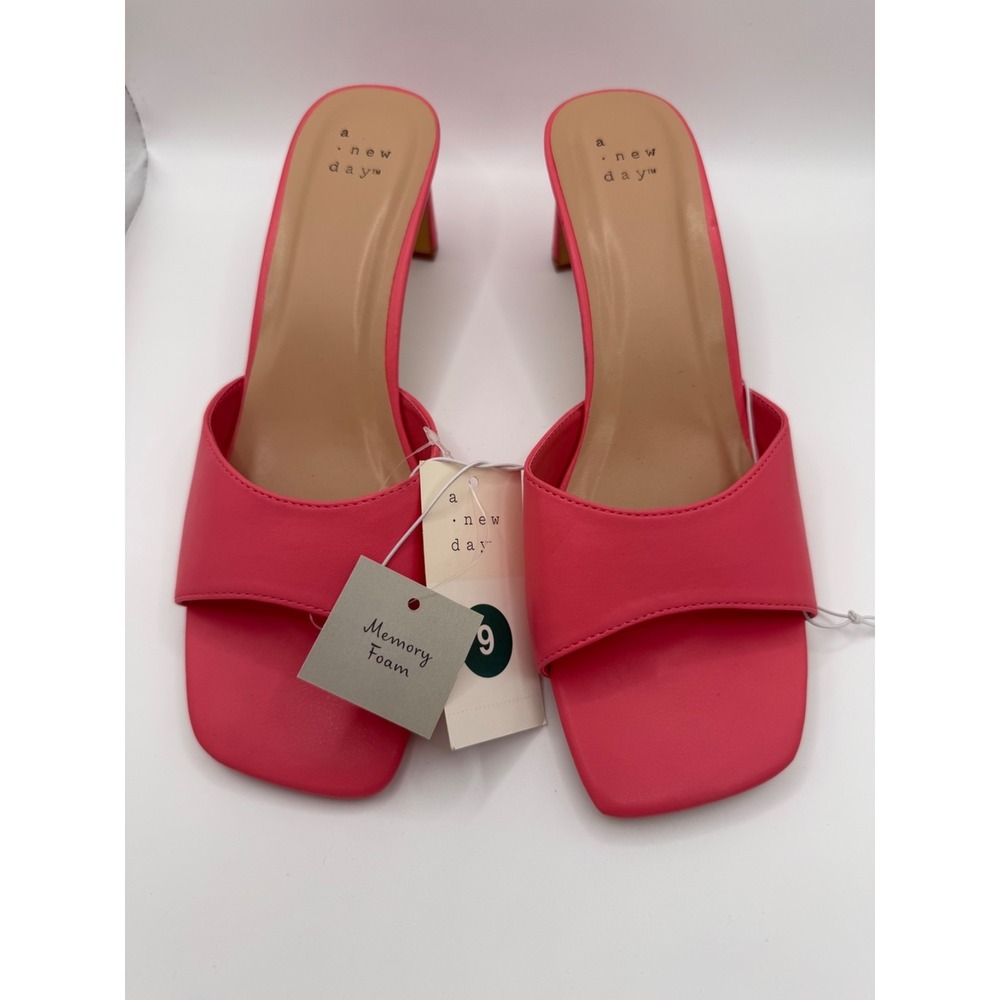 A New Day Women's Pink Sandals Sz 9 NEW Memory Foam Square Toe No Box Block Heel